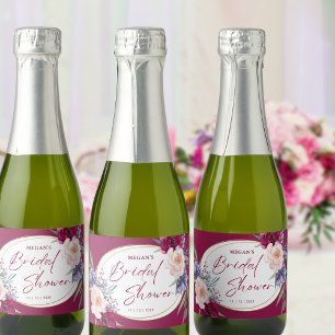 Burgundy Blush & Navy Blue Bloom Bridal Shower  Sparkling Wine Label