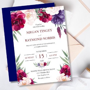 Burgundy Blush & Navy Blue Peony Floral Wedding Invitation