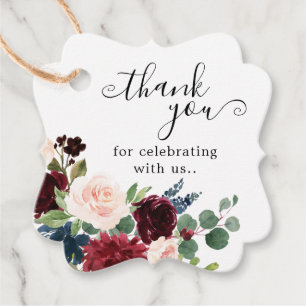 Burgundy Blush Navy Floral Blossom Bridal Shower Favour Tags