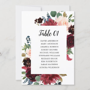 Burgundy Blush Navy Floral Seating Chart card