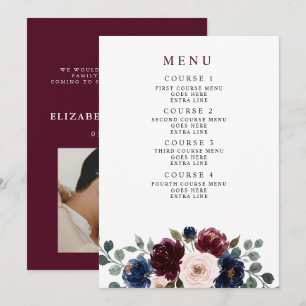 Burgundy Blush Navy Greenery Floral Wedding Menu