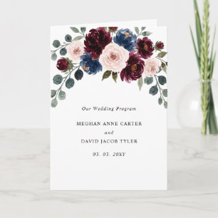 Burgundy Blush Navy Greenery Floral Wedding Programme