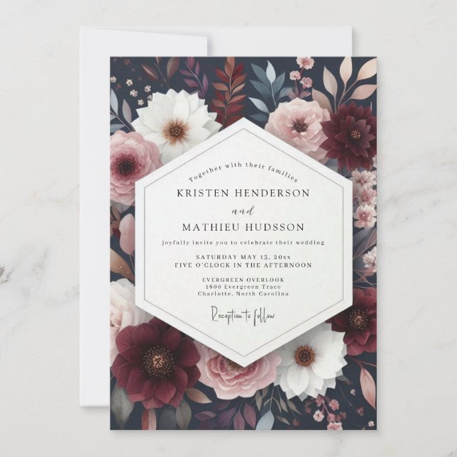 Burgundy Blush Nocturne Wedding Invitation (Front)