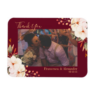 Burgundy Blush Orange Floral Thank You Magnet