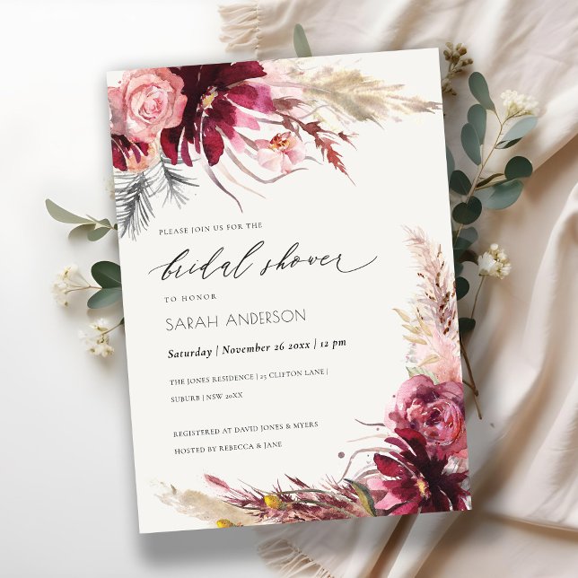 Burgundy Blush Pampas Grass Bridal Shower Invite (Creator Uploaded)