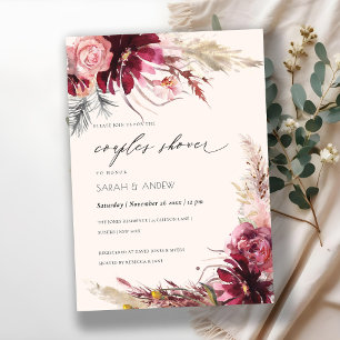 Burgundy Blush Pampas Grass Couples Shower Invite