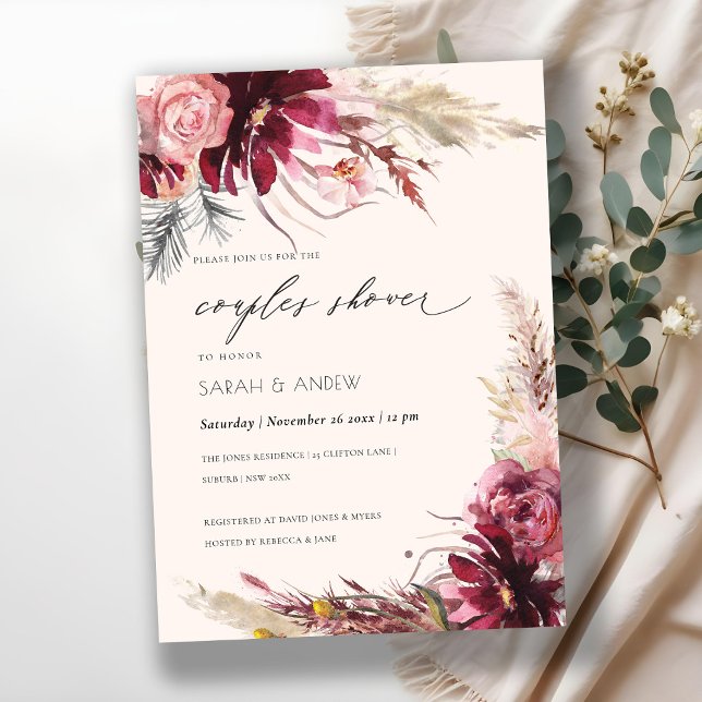 Burgundy Blush Pampas Grass Couples Shower Invite (Creator Uploaded)