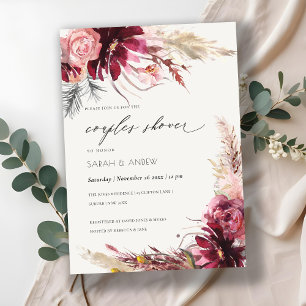 Burgundy Blush Pampas Grass Couples Shower Invite