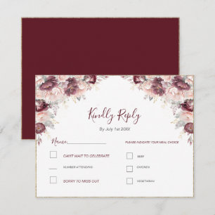Burgundy Blush Peony and Roses Wedding RSVP Card