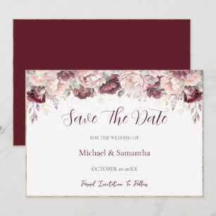 Burgundy Blush Peony and Roses Wedding Save The Date