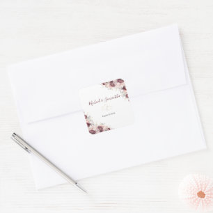 Burgundy Blush Peony and Roses Wedding Square Sticker