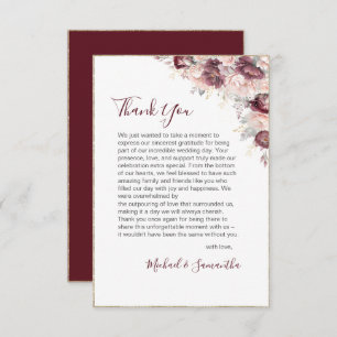 Burgundy Blush Peony and Roses Wedding Thank You Card