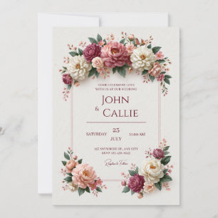 Burgundy Blush Peony Garden Frame Wedding Invitation