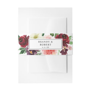 Burgundy & Blush Pink 4C Floral Invitation Belly Band