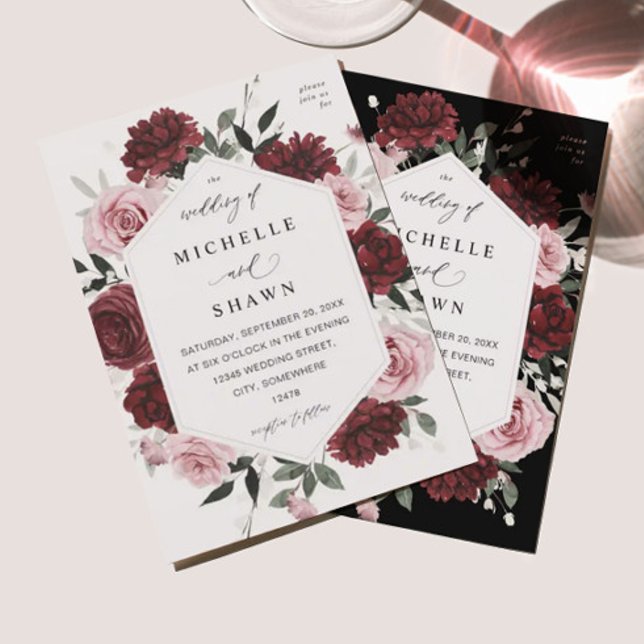 Burgundy & Blush Pink 6 Floral Wedding Invitation (Creator Uploaded)