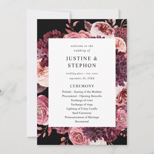Burgundy &Blush Pink 8B Wedding Ceremony Program B Invitation (Front)