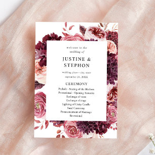 Burgundy & Blush Pink 8B Wedding Ceremony Program Invitation