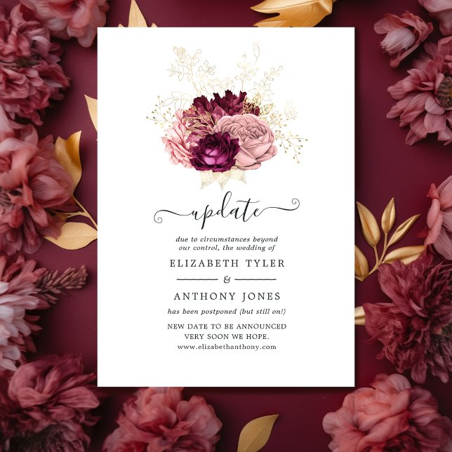 Burgundy, Blush Pink and Gold Wedding Update Invitation (Creator Uploaded)
