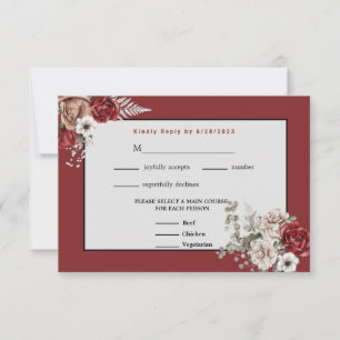 Burgundy, Blush Pink and White Roses Wedding RSVP
