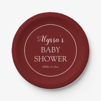 Burgundy Blush Pink Baby Shower Paper Plate