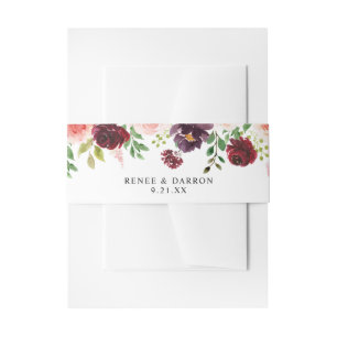 Burgundy & Blush Pink Blush 4A Floral Invitation Belly Band