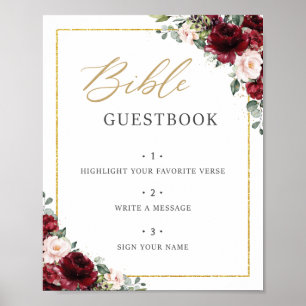 Burgundy Blush Pink Floral Bible Guestbook Sign