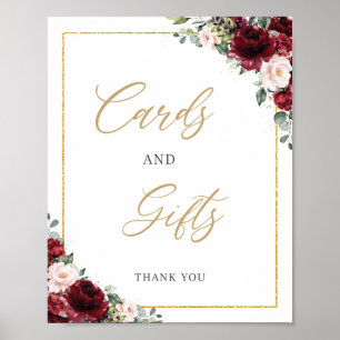 Burgundy Blush Pink Floral Cards and Gifts Sign