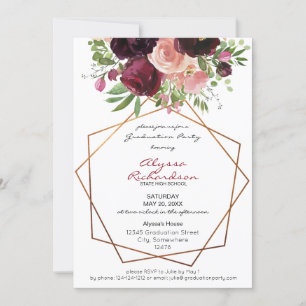 Burgundy & Blush Pink Floral & Frame Graduation Invitation