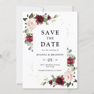 Burgundy Blush Pink Floral geometric save the Date Invitation