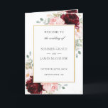 Burgundy Blush Pink Floral Gold Wedding Program Programme<br><div class="desc">Personalise this elegant timeless wedding program with your own wording easily and quickly,  simply press the customise it button to further re-arrange and format the style and placement of the text.  Double sided. The Happy Cat Studio</div>
