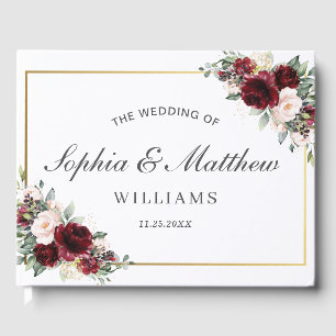 Burgundy Blush Pink Floral Greenery Wedding Guest Book
