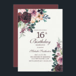 Burgundy Blush Pink Floral Leaves 16th Birthday Invitation<br><div class="desc">Elegant burgundy and blush pink watercolor floral with sage green leaves on white 16th birthday party invitation with an elegant calligraphy script font.</div>