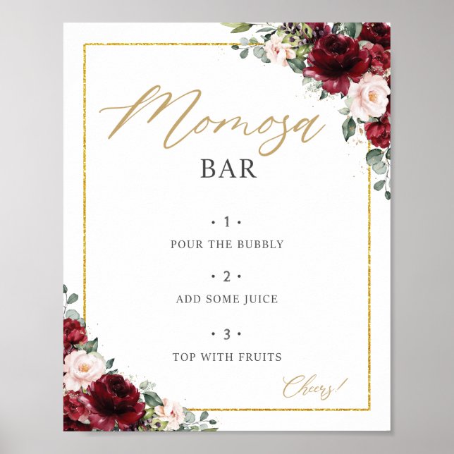 Burgundy Blush Pink Floral Momosa Bar Baby Sign (Front)