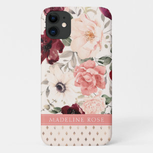 Burgundy Blush Pink Floral Name Case-Mate iPhone Case
