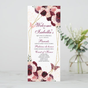 Burgundy Blush Pink Floral Quinceanera Program Invitation
