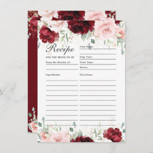 Burgundy Blush Pink Floral Recipe For Bride Card