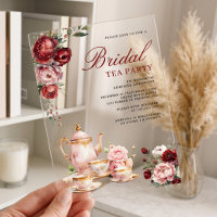 Burgundy Blush Pink Floral Tea Party Bridal Shower
