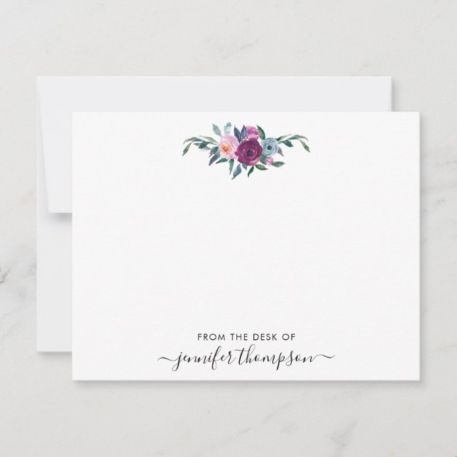 Burgundy Blush Pink Floral Watercolor Girly Script Card (Front)
