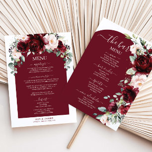 Burgundy Blush Pink Floral Wedding Dinner Bar Menu
