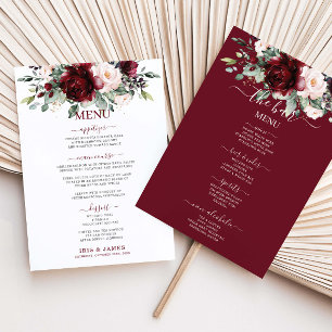 Burgundy Blush Pink Floral Wedding Food Bar Menu