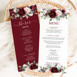 Burgundy Blush Pink Floral Wedding Food Bar Menu 