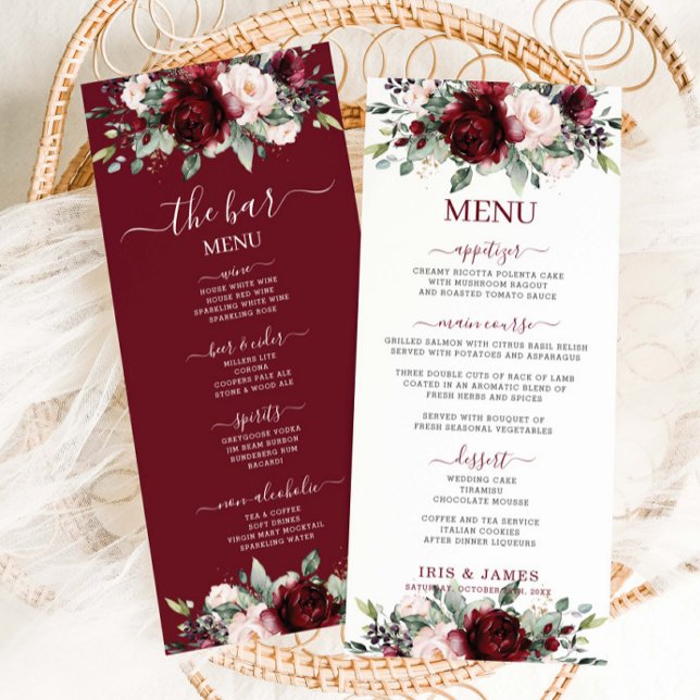 Burgundy Blush Pink Floral Wedding Food Bar Menu  (Creator Uploaded)