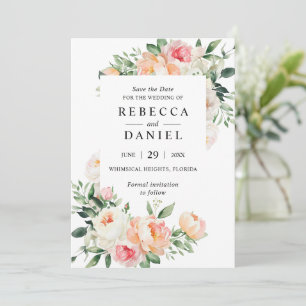 Burgundy & Blush Pink Floral Wedding Save the Date Invitation