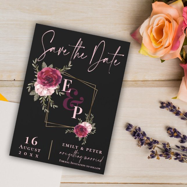 Burgundy Blush Pink Floral Wedding Save the Date Magnetic Invitation (Creator Uploaded)