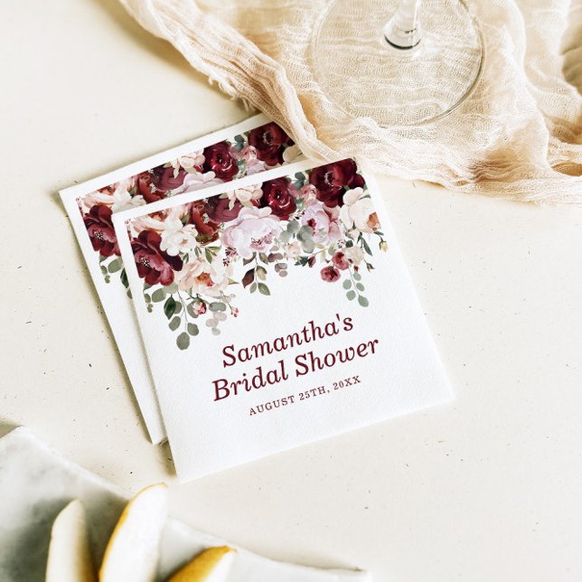 Burgundy Blush Pink Flowers Bridal Shower Napkin (Creator Uploaded)