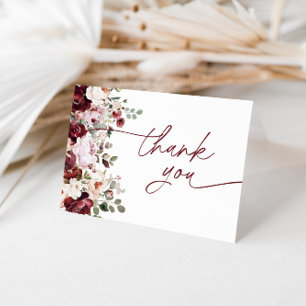 Burgundy Blush Pink Flowers Bridal Shower Thank You Card