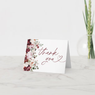 Burgundy Blush Pink Flowers Bridal Shower Thank You Card