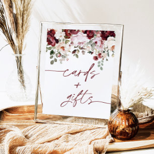 Burgundy Blush Pink Flowers Cards and Gifts Sign