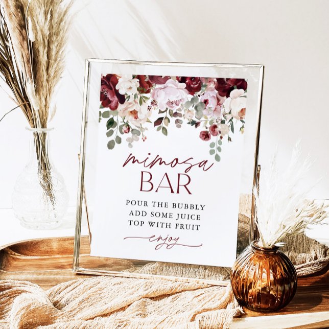 Burgundy Blush Pink Flowers Mimosa Bar Shower Sign (Creator Uploaded)