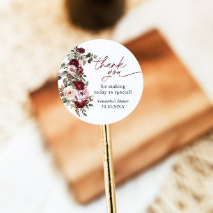 Burgundy Blush Pink Flowers Shower Thank You Classic Round Sticker